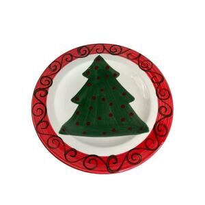 Marco e Cristina Ceramic Christmas Tree Round Decorative Platter 16”‎ Multicolor